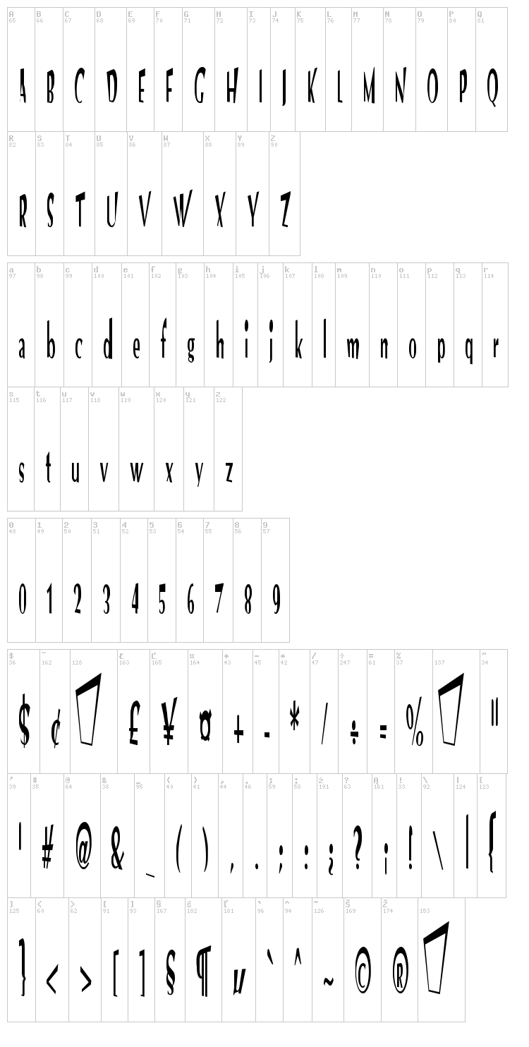 VTC Optika font map
